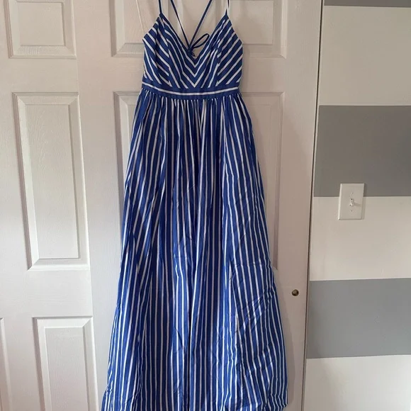 J. Crew | Dresses | J Crew Blue And White Striped Maxi Dress | Poshmark